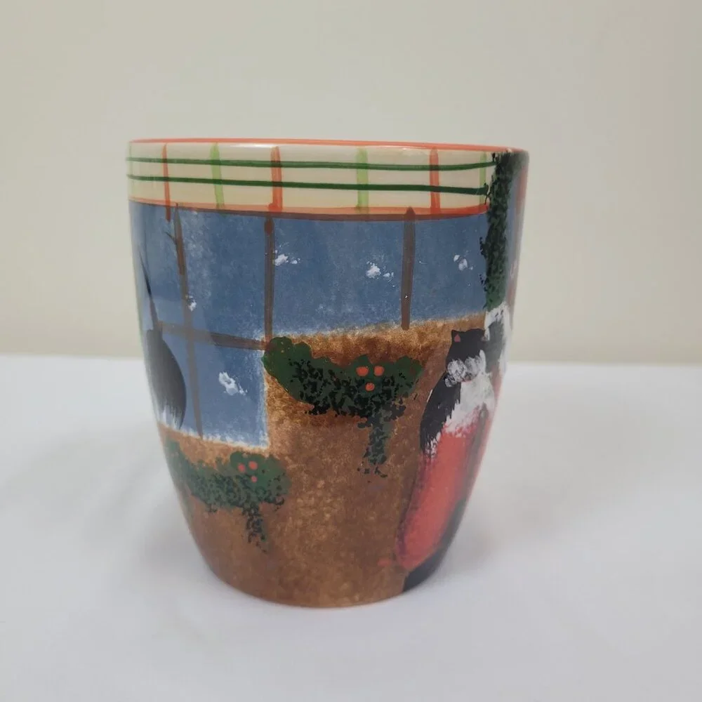 Oneida Cat Friends Mug 20oz Earthenware coffee cup Cats Christmas Hand Painted L